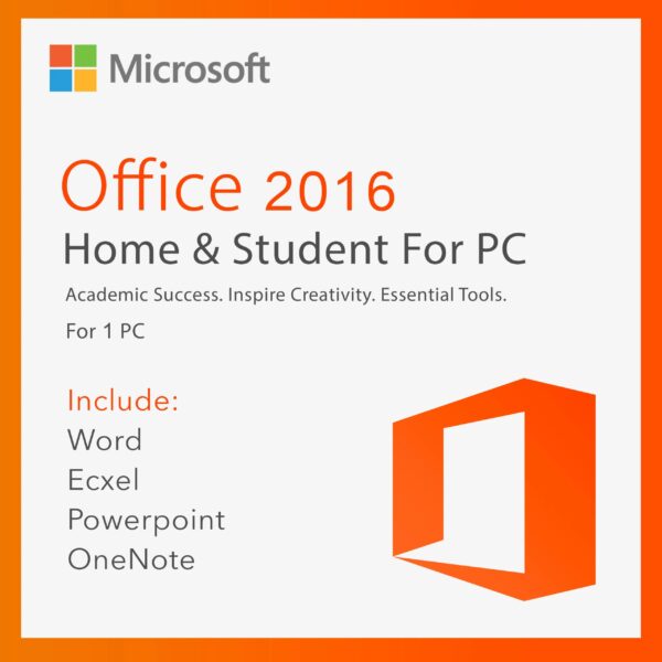 Microsoft Office 2016 Home & Student License Key – Lifetime activation for 1 PC.