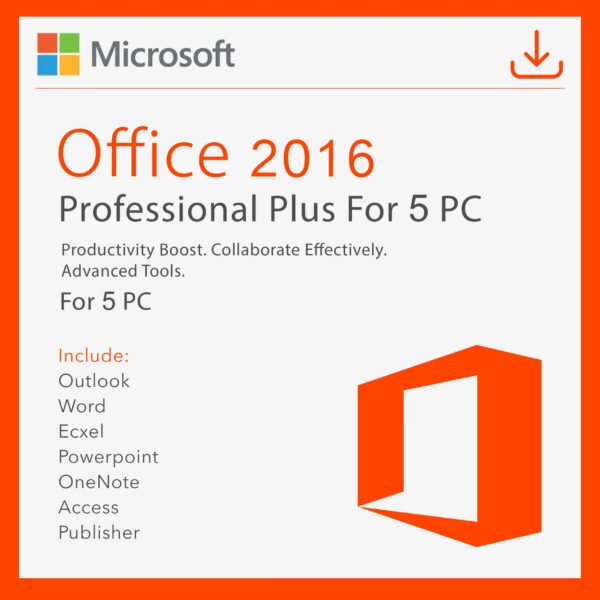 Microsoft Office 2016 Professional Plus License Key for 5 PC
