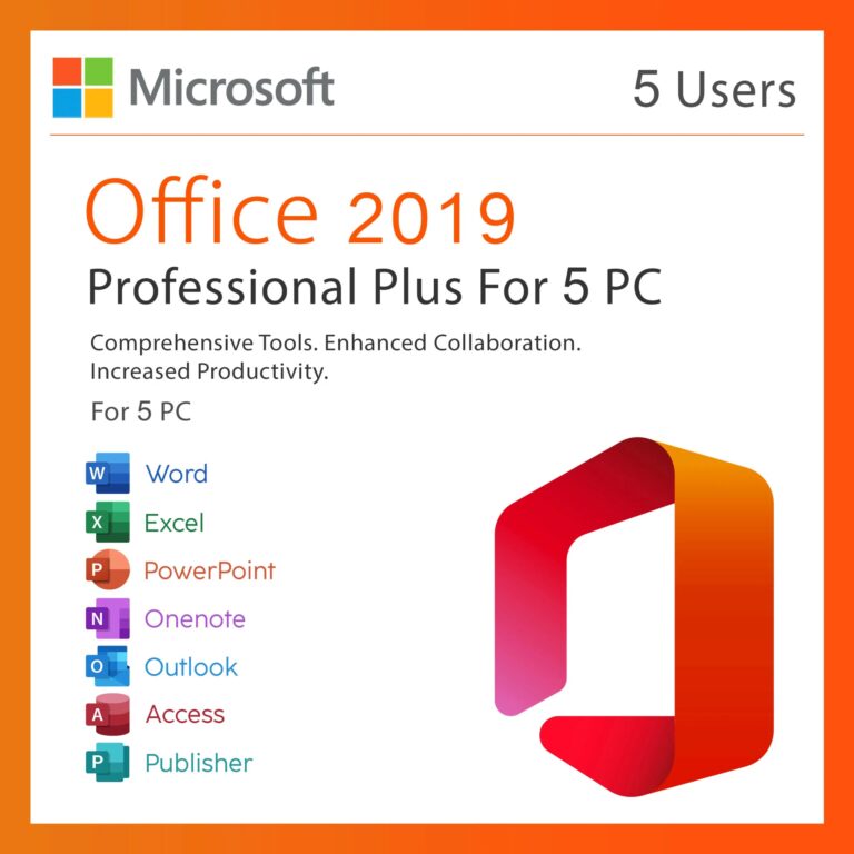 Microsoft Office 2019 Professional Plus License – Lifetime Activation for 5 PCs